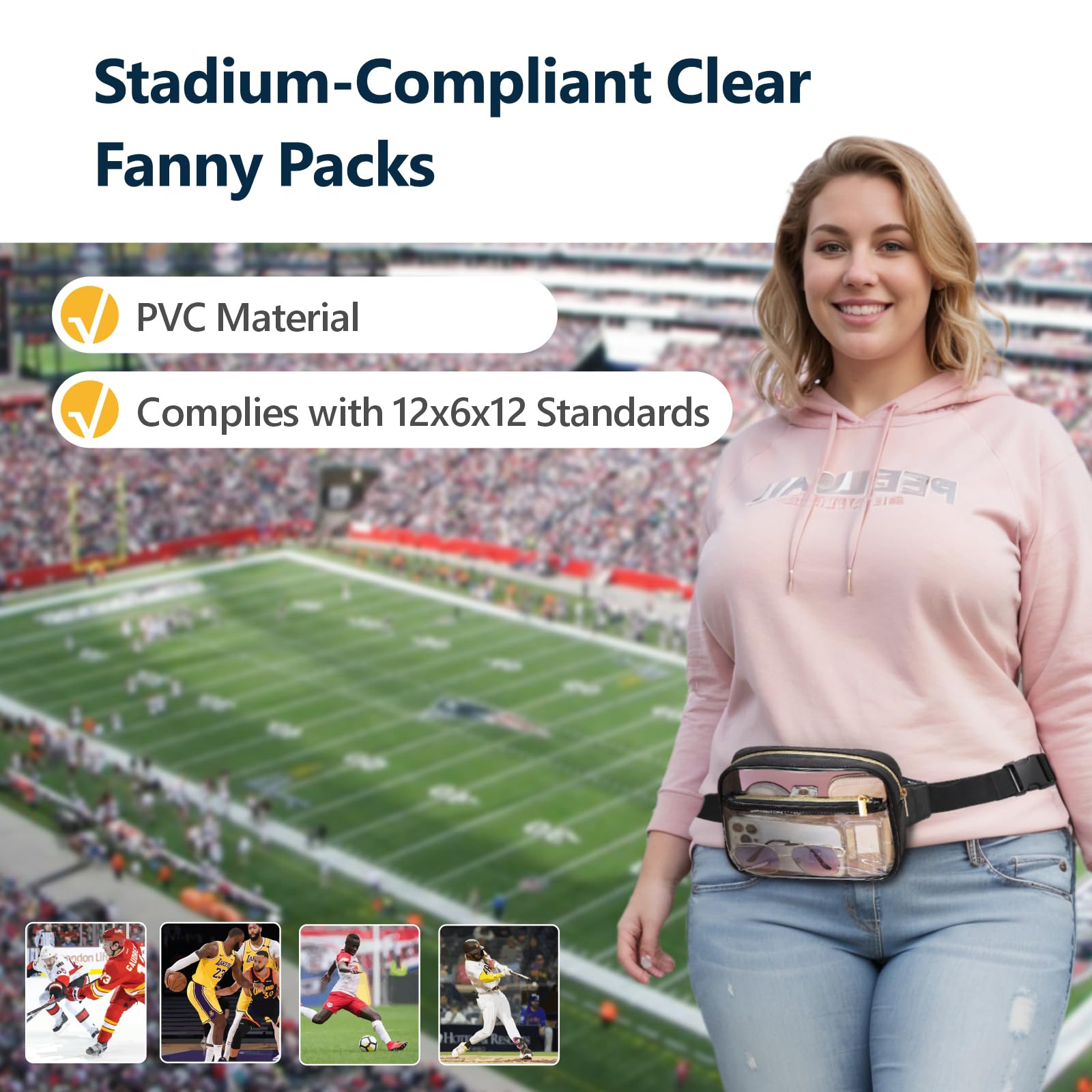 Clear Fanny Pack Stadium Approved Elastic Strap Plus Size Waist