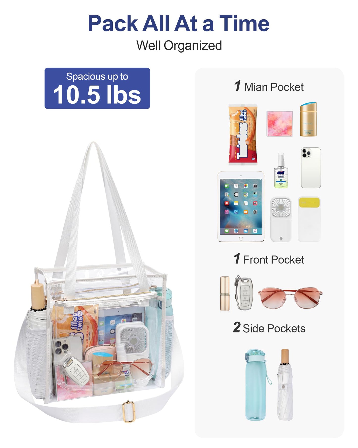 PACKISM Holographic Clear Tote Bag Stadium Approved for Women