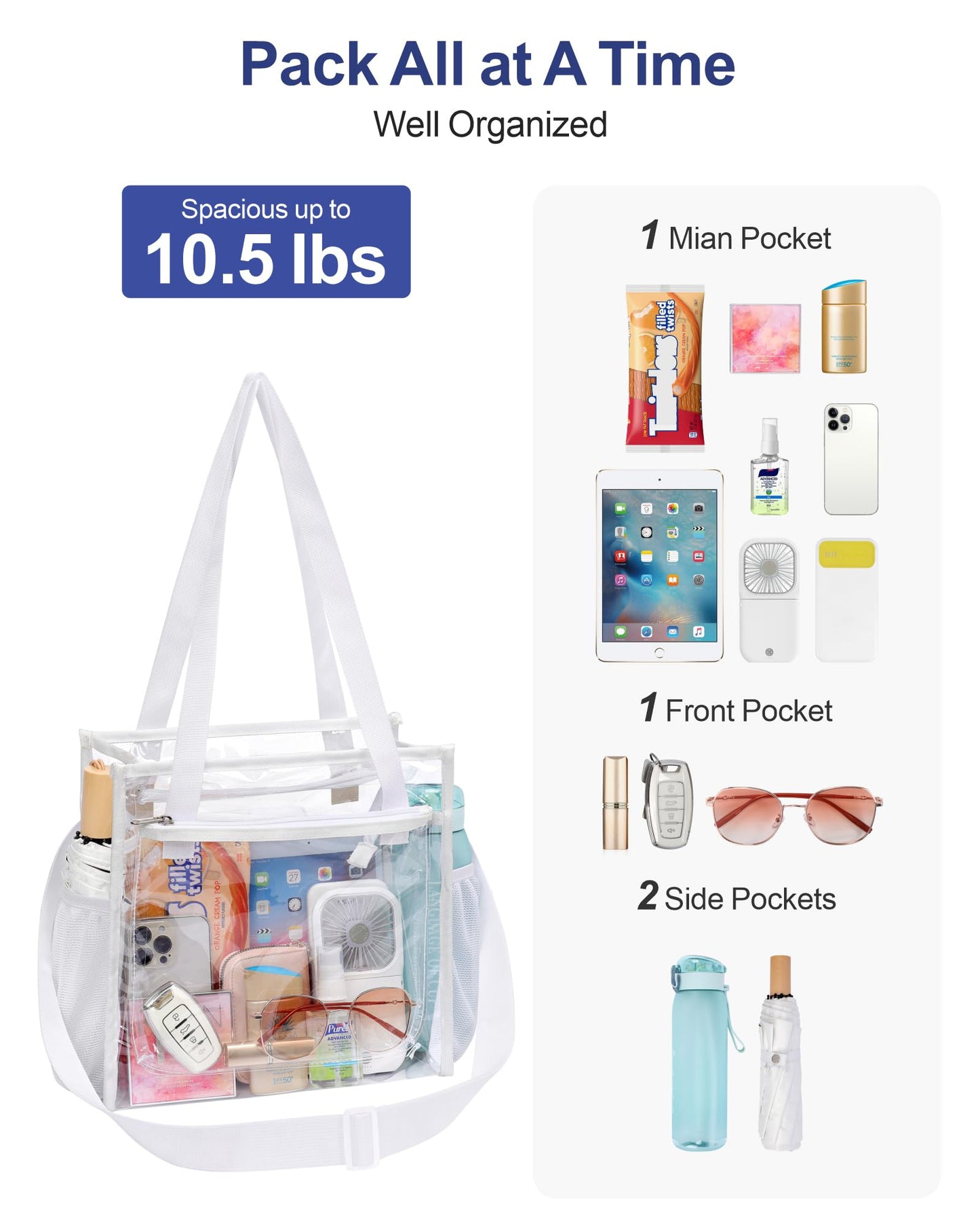 PACKISM Holographic Clear Tote Bag Stadium Approved for Women