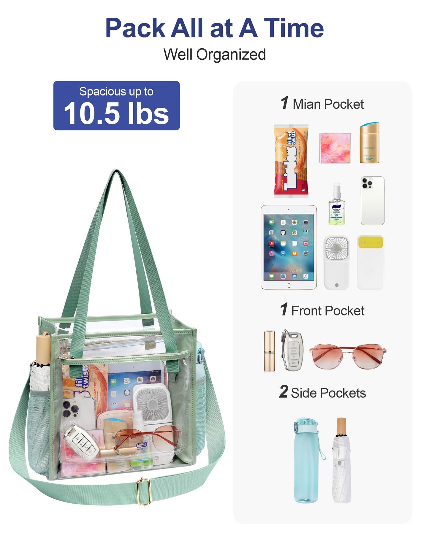 PACKISM Holographic Clear Tote Bag Stadium Approved for Women