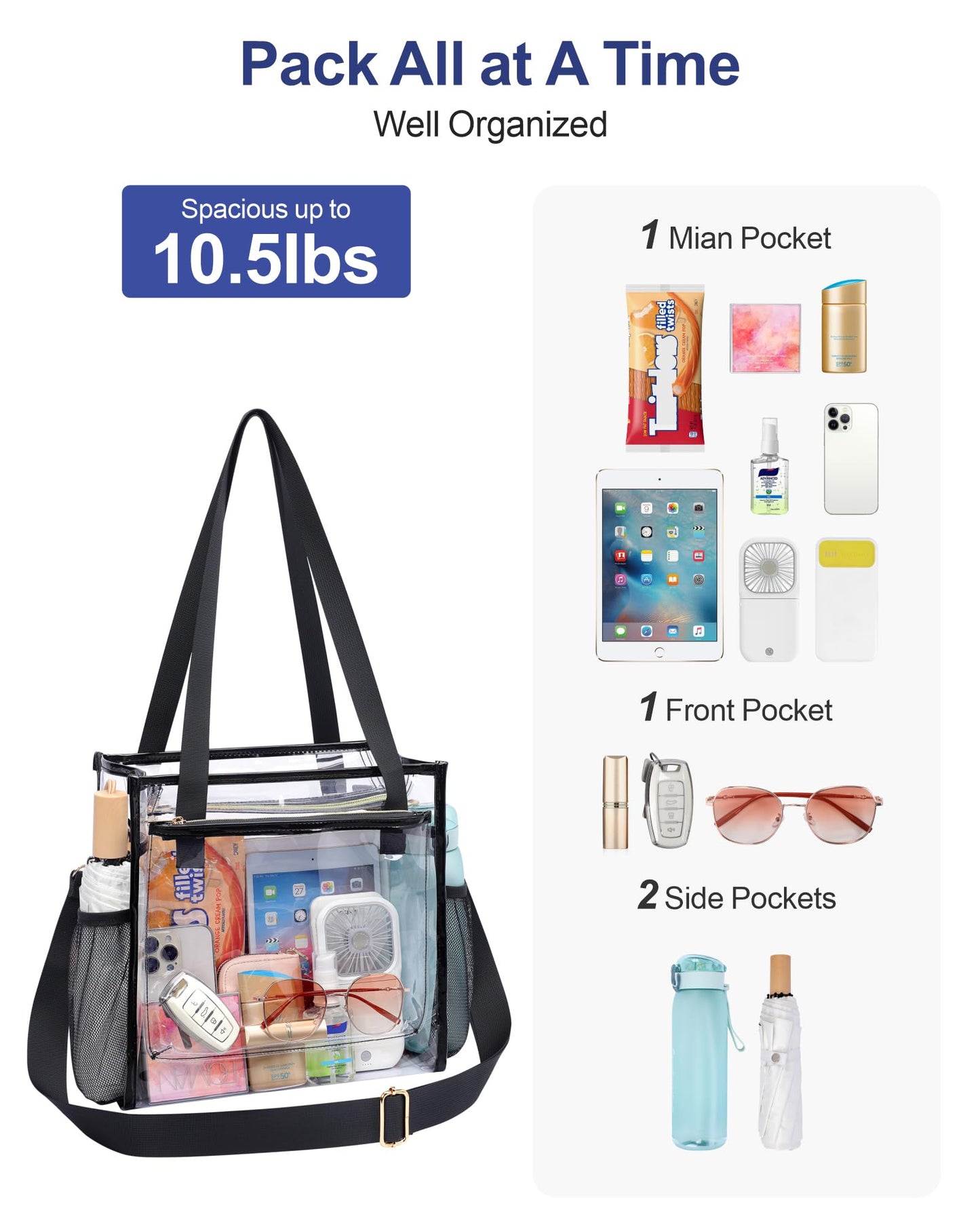 PACKISM Holographic Clear Tote Bag Stadium Approved for Women