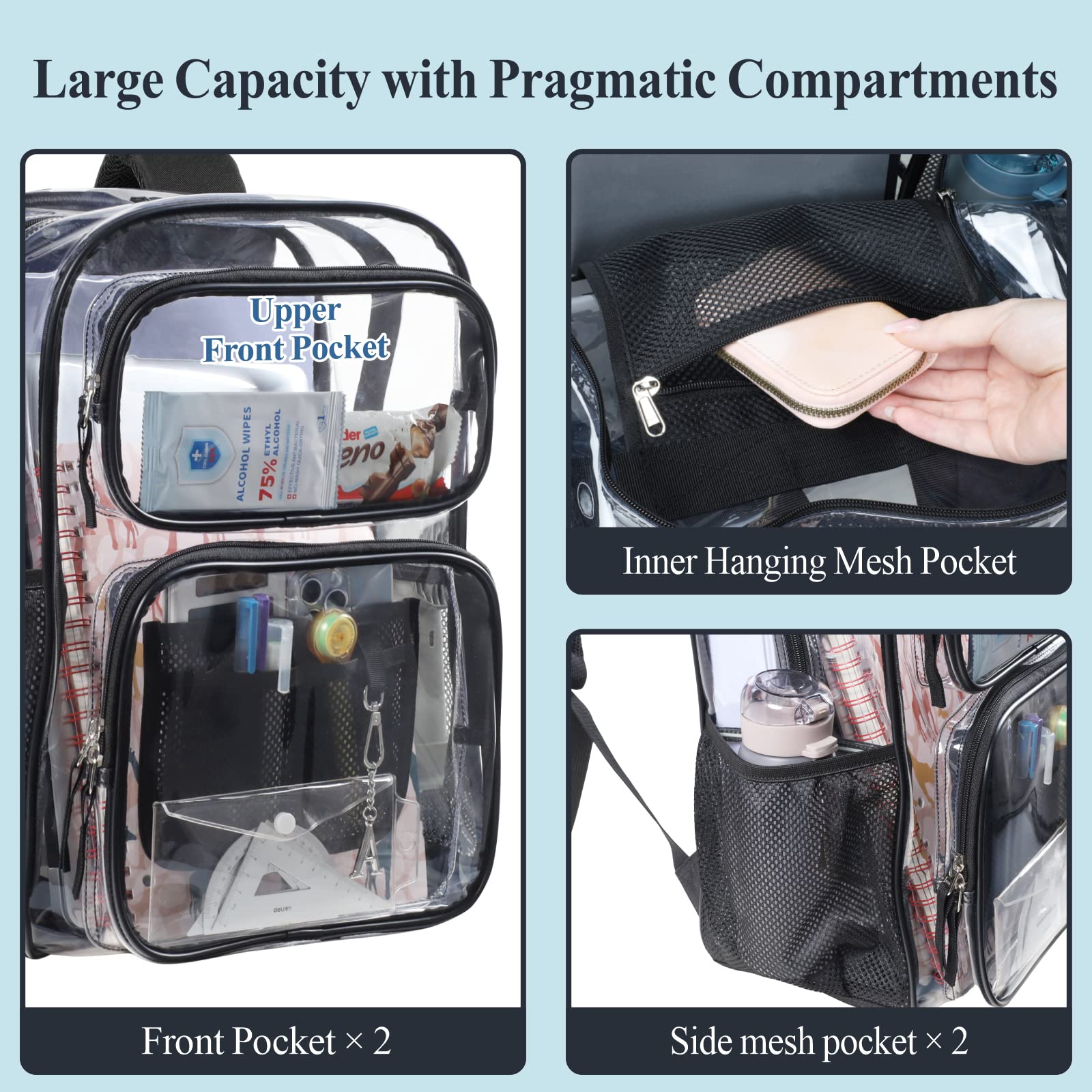 PACKISM Large sale Clear Backpack Heavy Duty Transparent Backpack Black